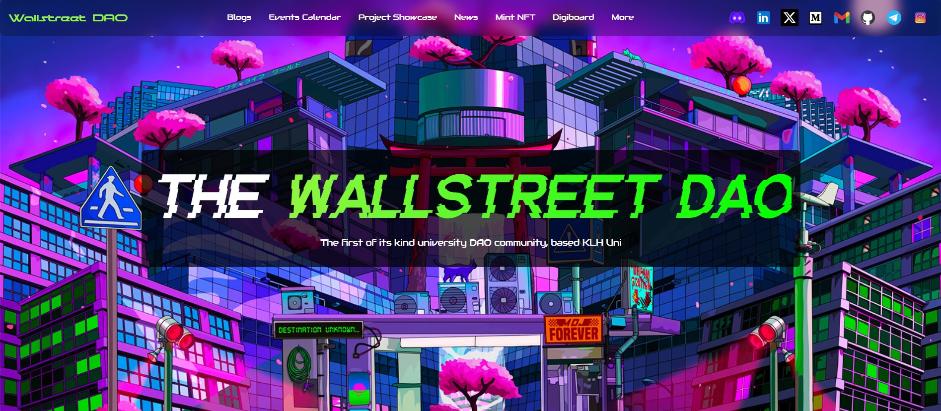 Home page of the wallstreet dao website